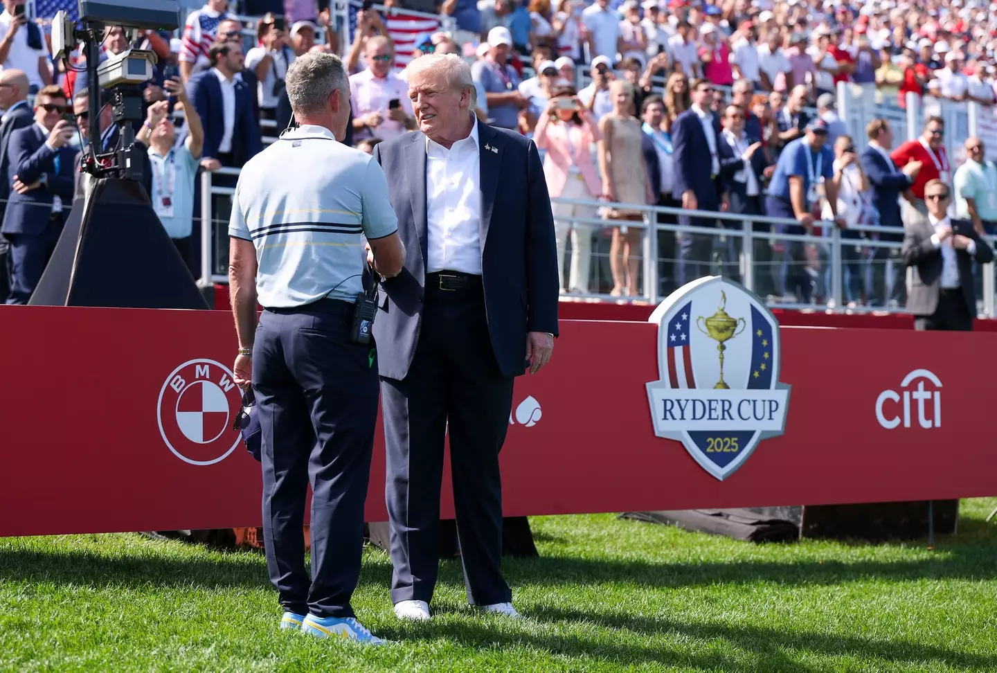 Luke Donald and US President Donald Trump at the 2025 Ryder Cup. (Image: Getty)