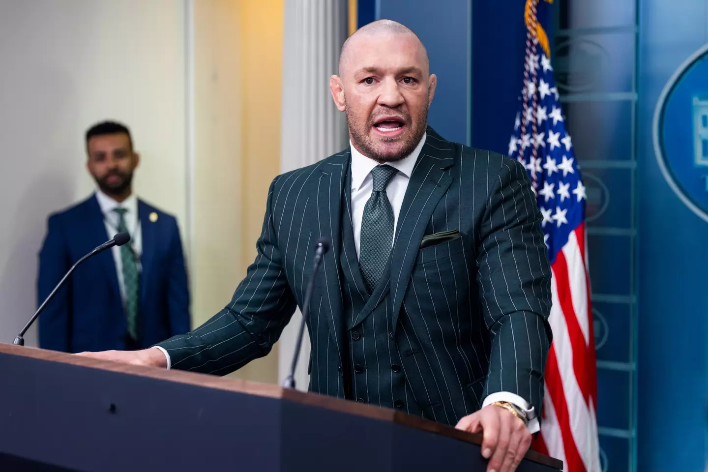 Conor McGregor spoke at the White House in his bid to become the president of Ireland. Image: Getty