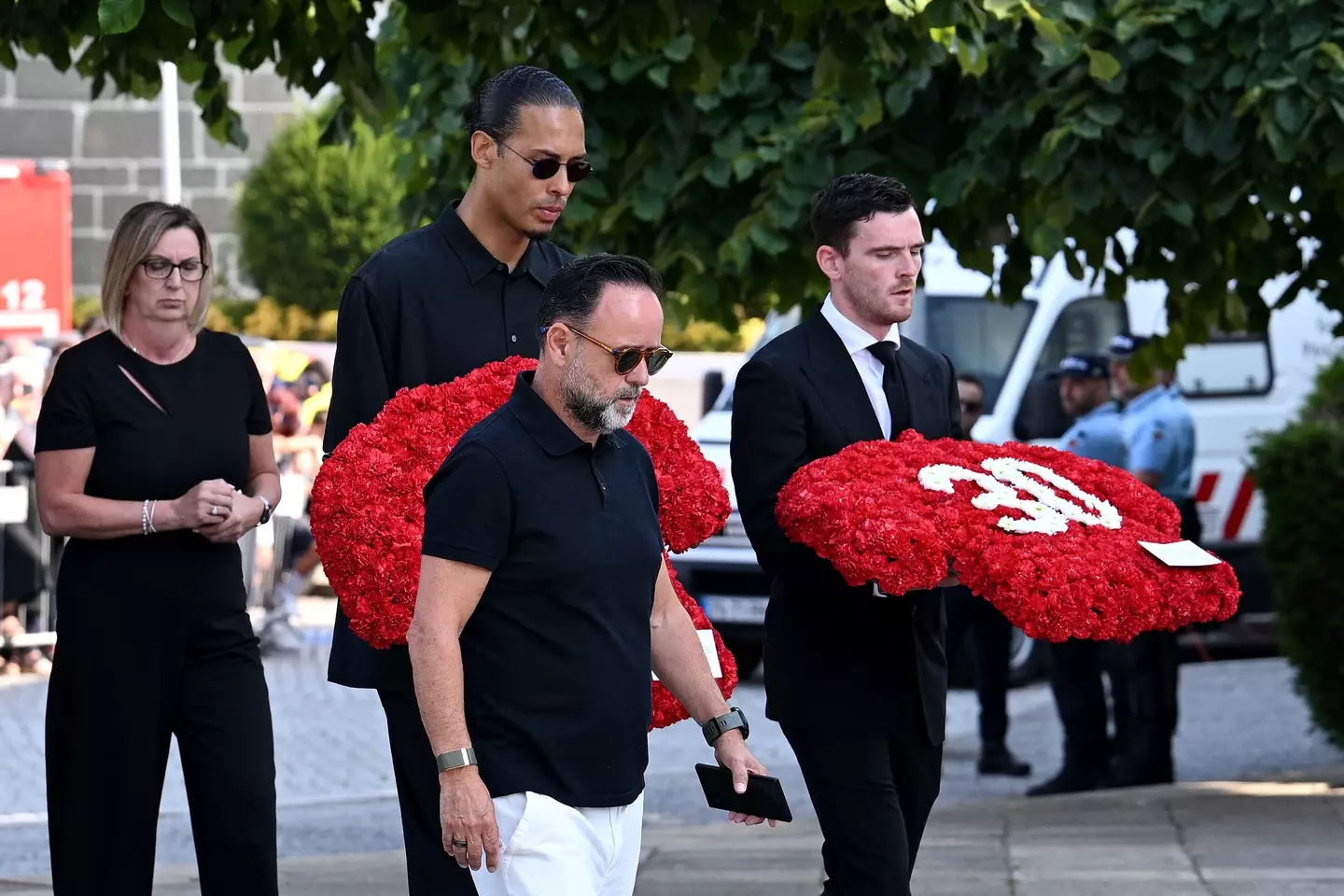 Virgil van Dijk and Andy Robertson attended Diogo Jota's funeral. Image: Getty