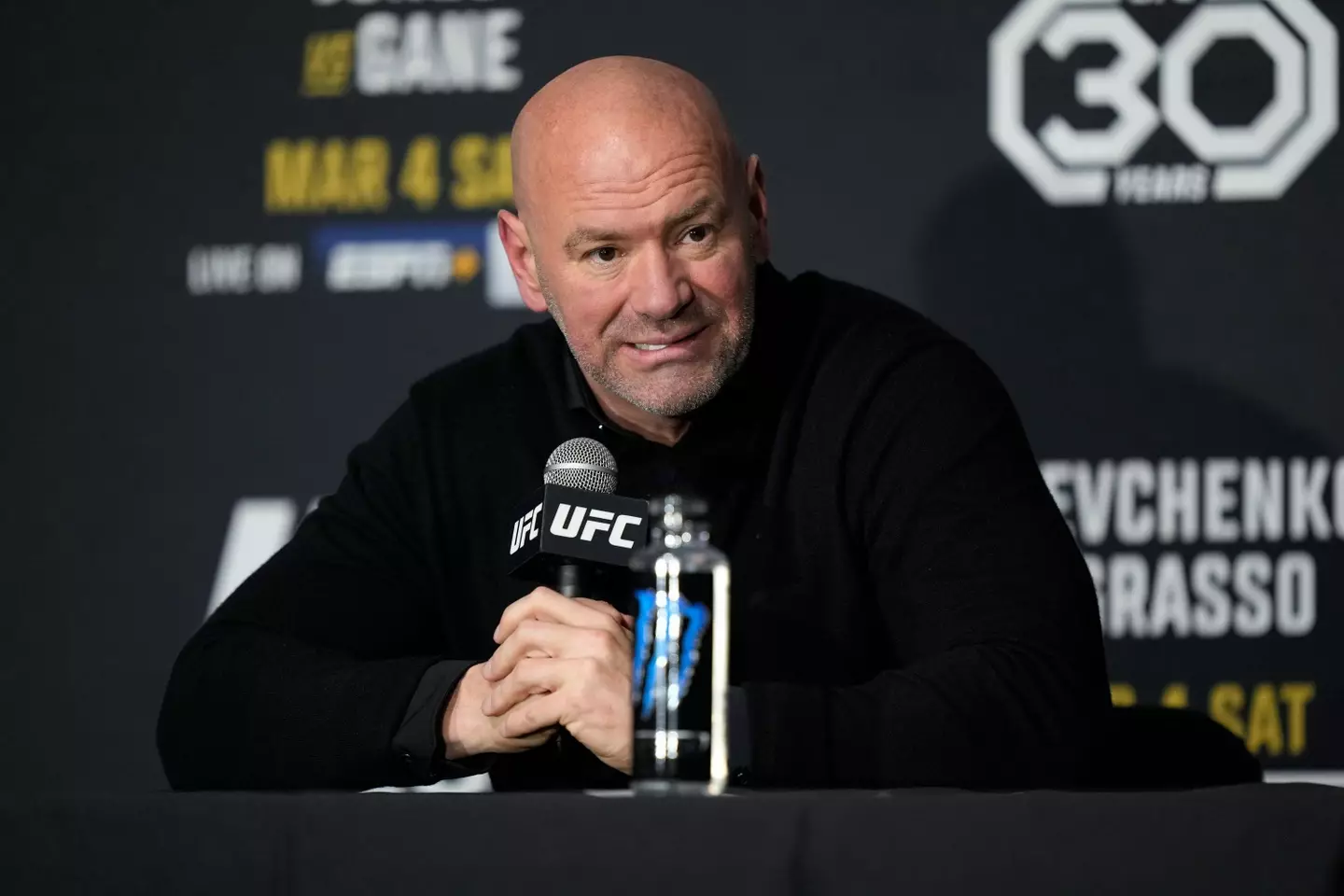 UFC president Dana White during a post-fight press conference. Image: Alamy