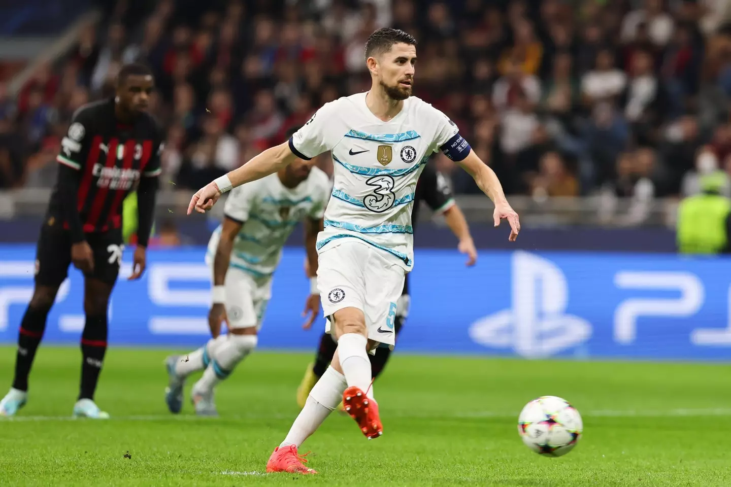 Jorginho scoring his penalty against AC Milan. (Alamy)