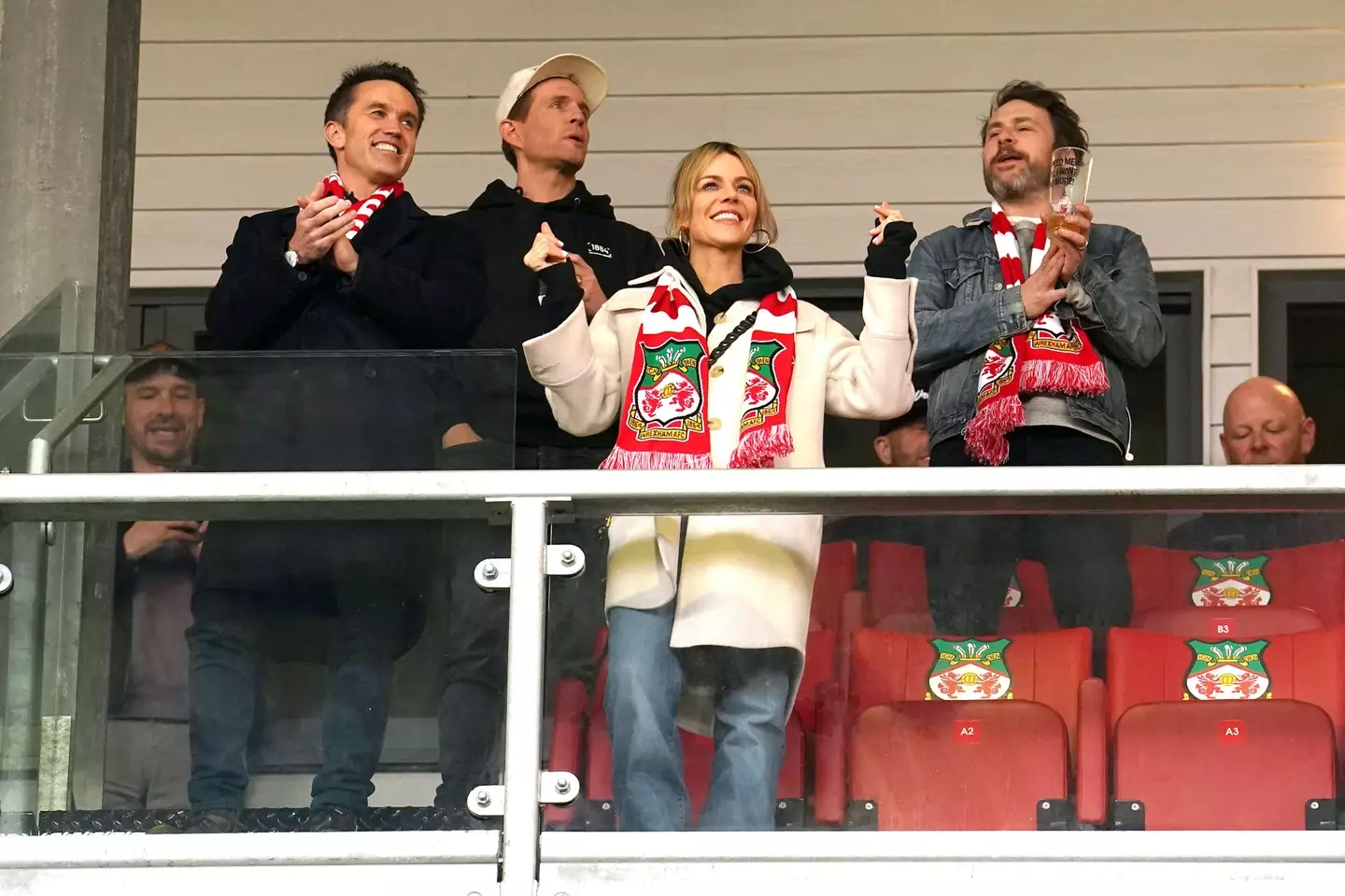 McElhenney, Glenn Howerton, Kaitlin Olson and Charlie Day at the game. Image: Alamy