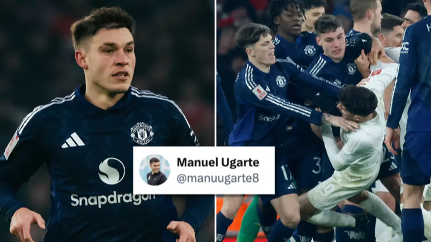 Manuel Ugarte's social media post goes viral after 'headbutt' in Man Utd's FA Cup win over Arsenal