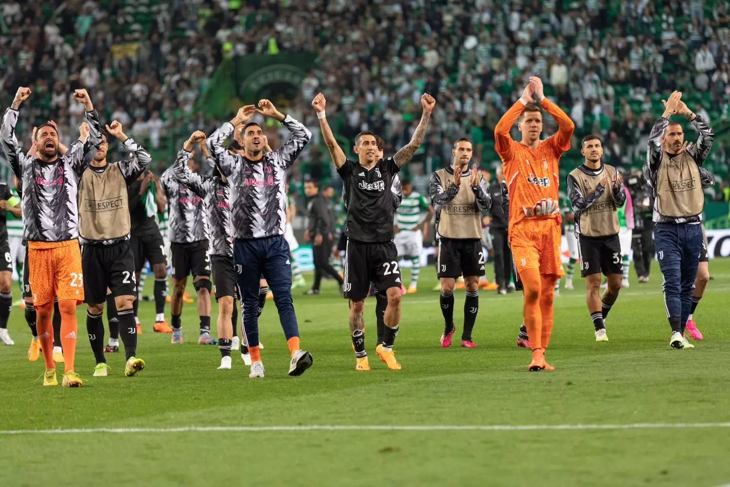 Juve players after confirming their place in the Europa League semis. Image: Alamy