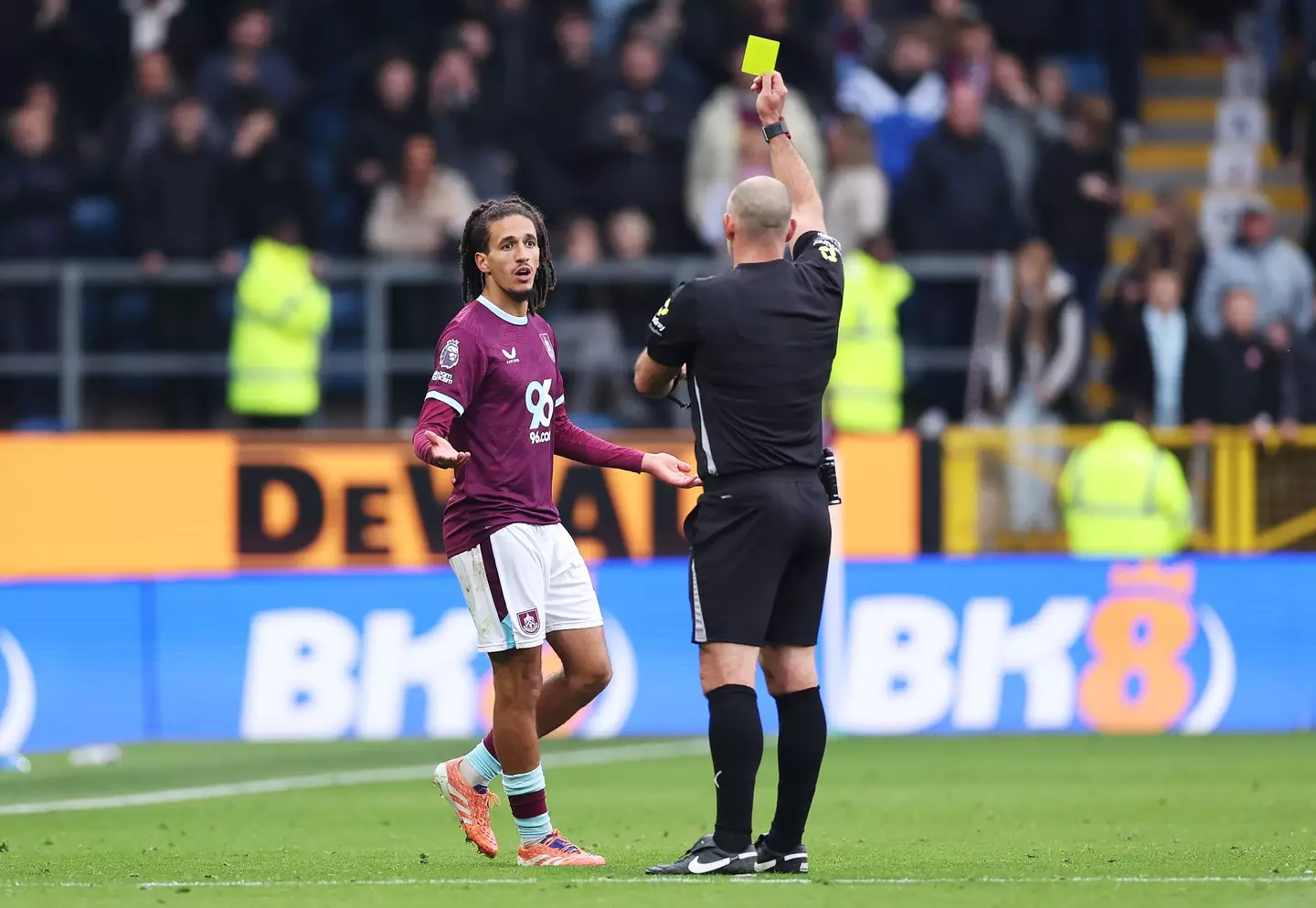 Mejbri was shown a yellow card following a challenge on Gabriel Gudmundsson. Image credit: Getty