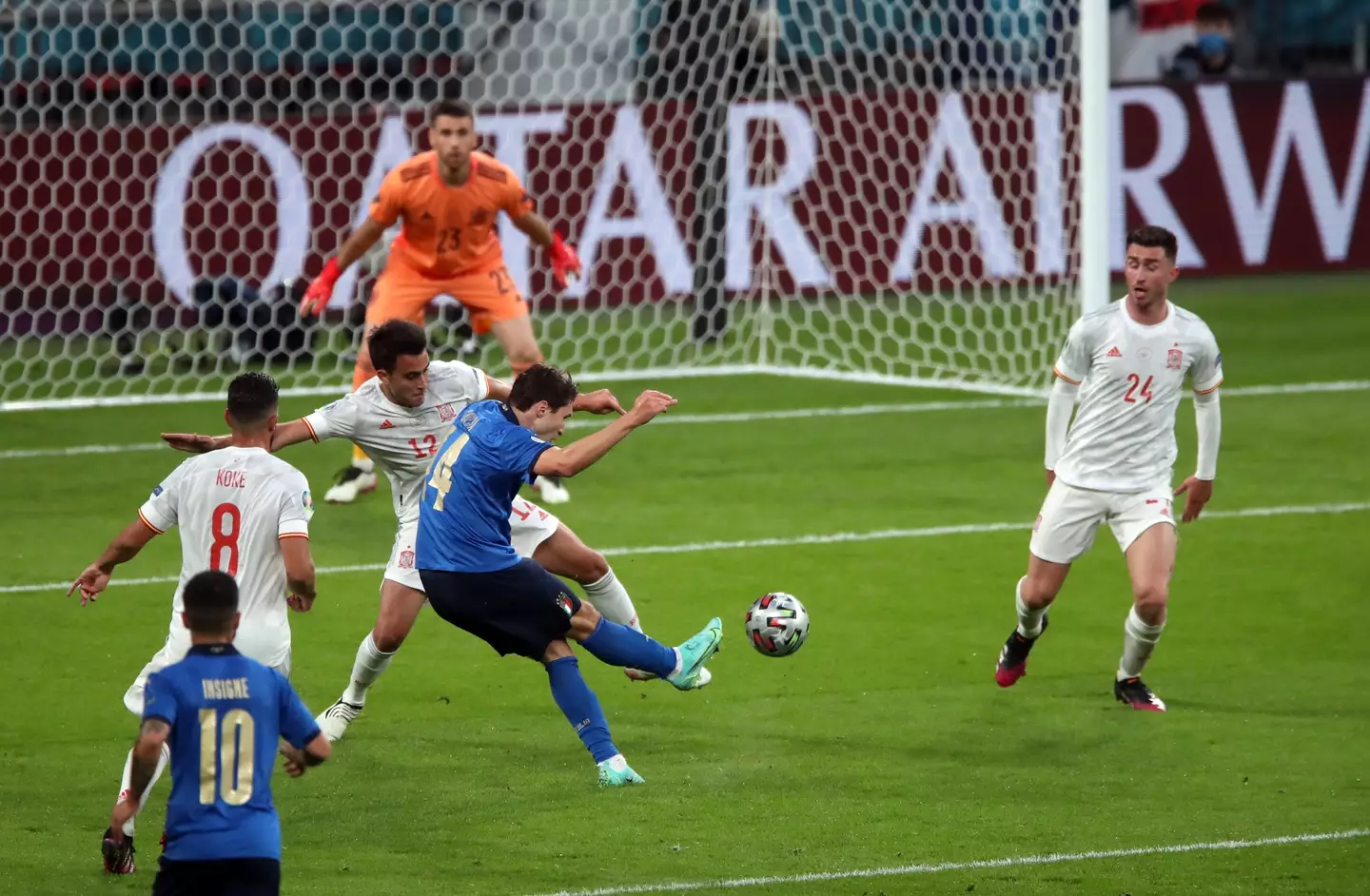 Chiesa scores a brilliant goal vs Spain in the Euro 2020 semi final. Image: PA Images