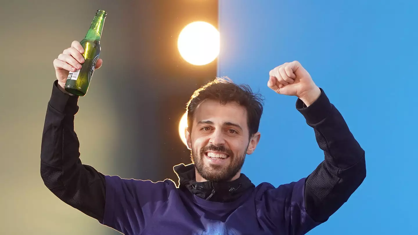 Bernardo Silva during Manchester City's title celebrations (PA Images / Alamy)