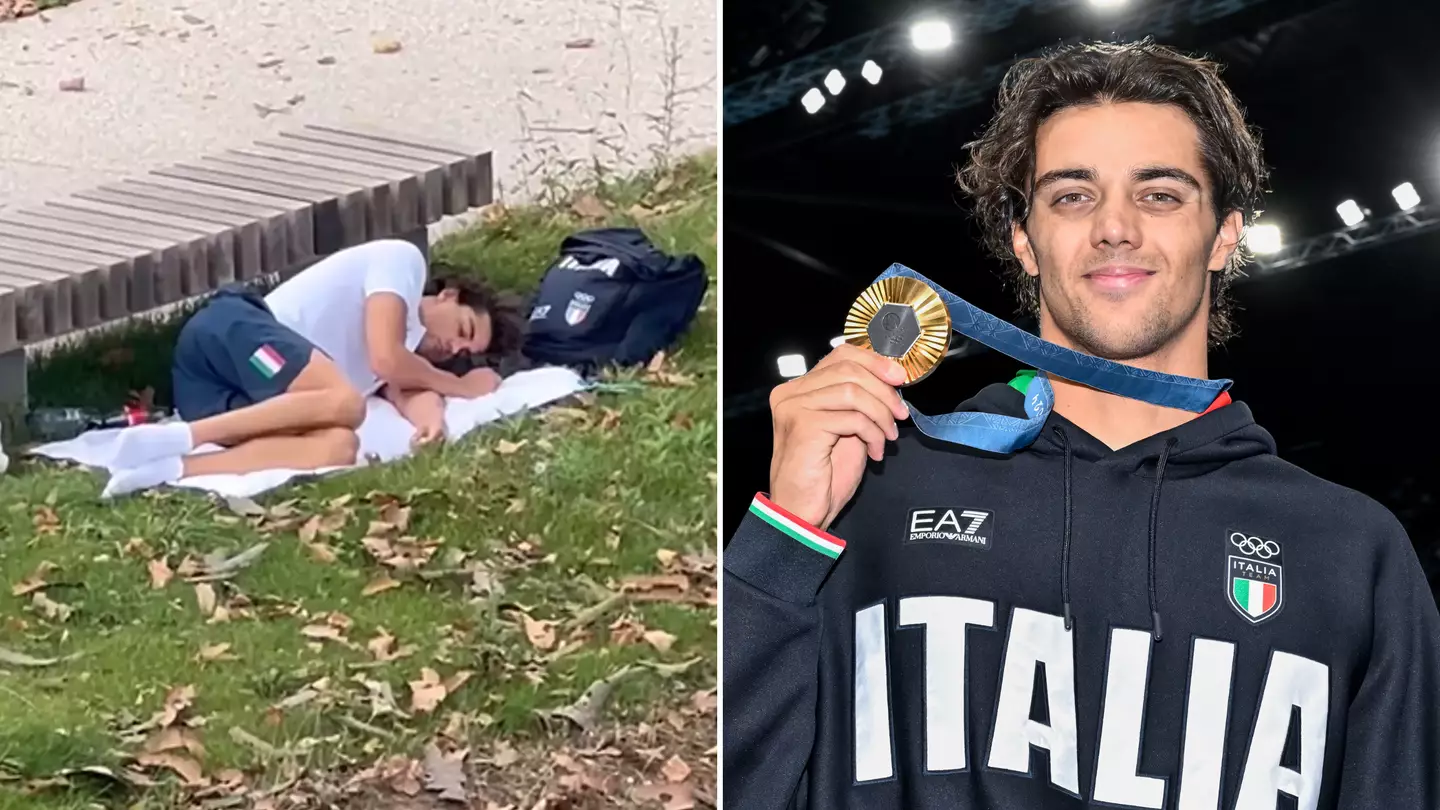 Olympic gold medal winner pictured sleeping in park after complaining about 'bad' athlete village conditions