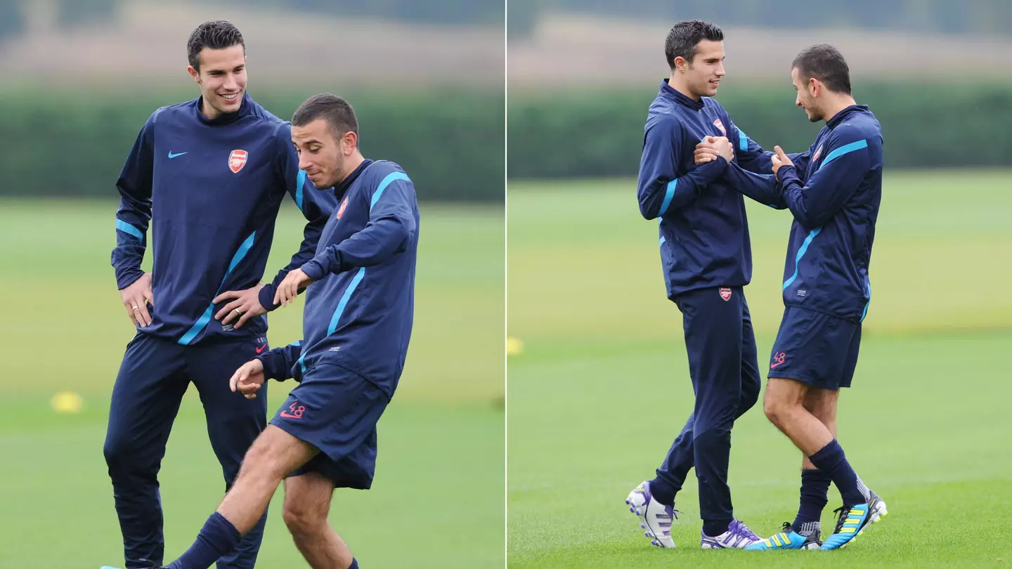 The former Arsenal pair together in training together back in England. Image: PA Images
