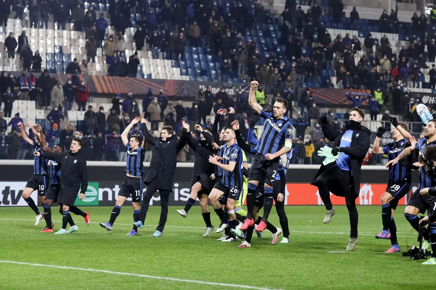 Atalanta fans celebrate in a way that one fan certainly wouldn't be. Image: PA Images