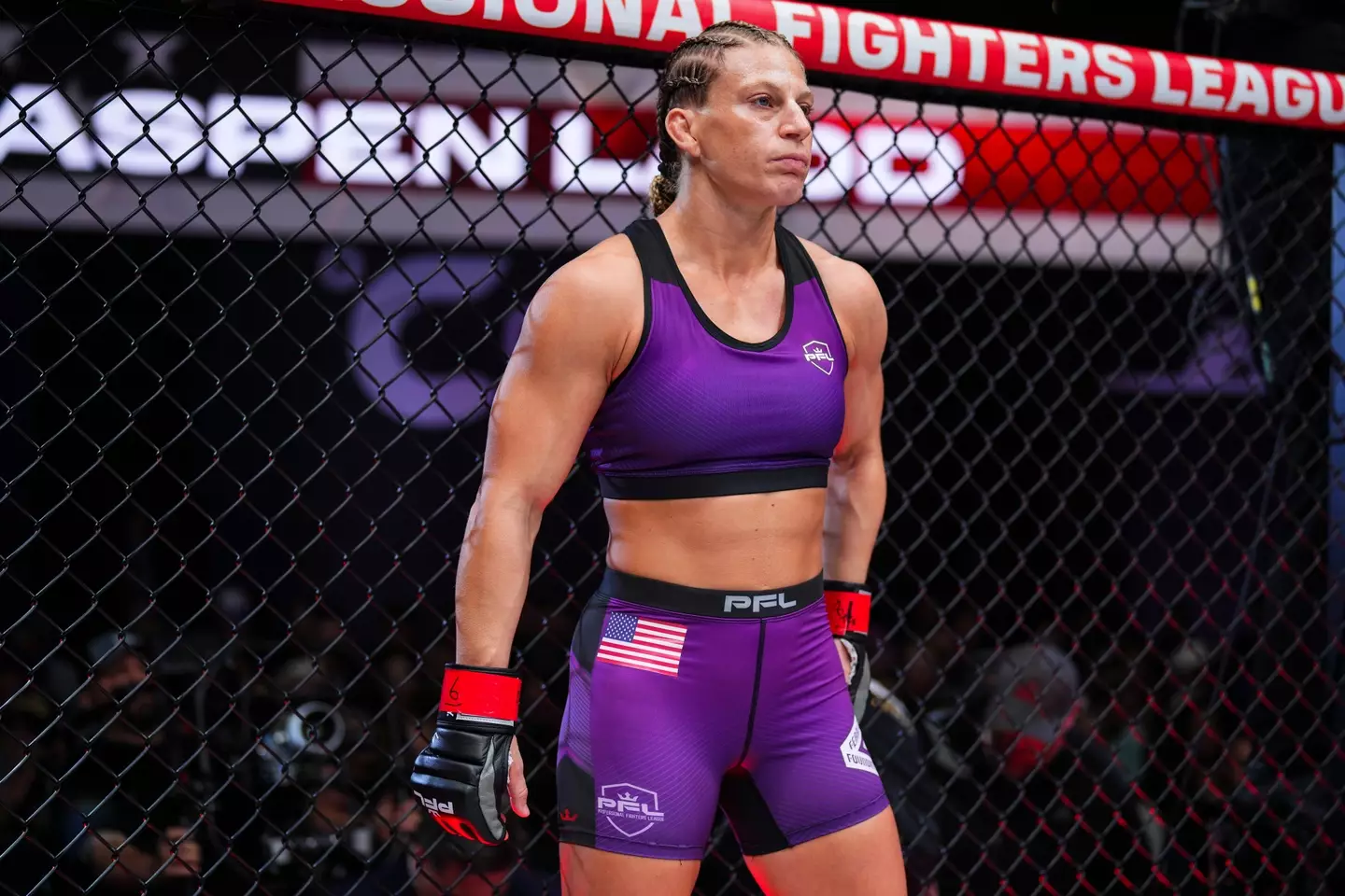 Kayla Harrison during her PFL bout against Aspen Ladd. Image: Getty