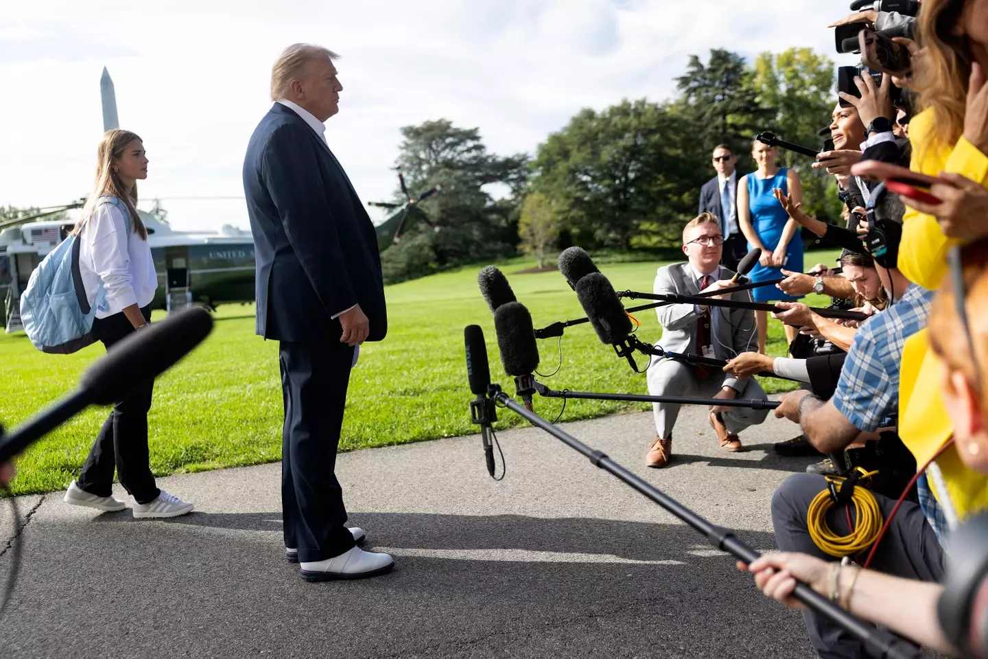Donald Trump departs for the Ryder Cup. Image: Getty