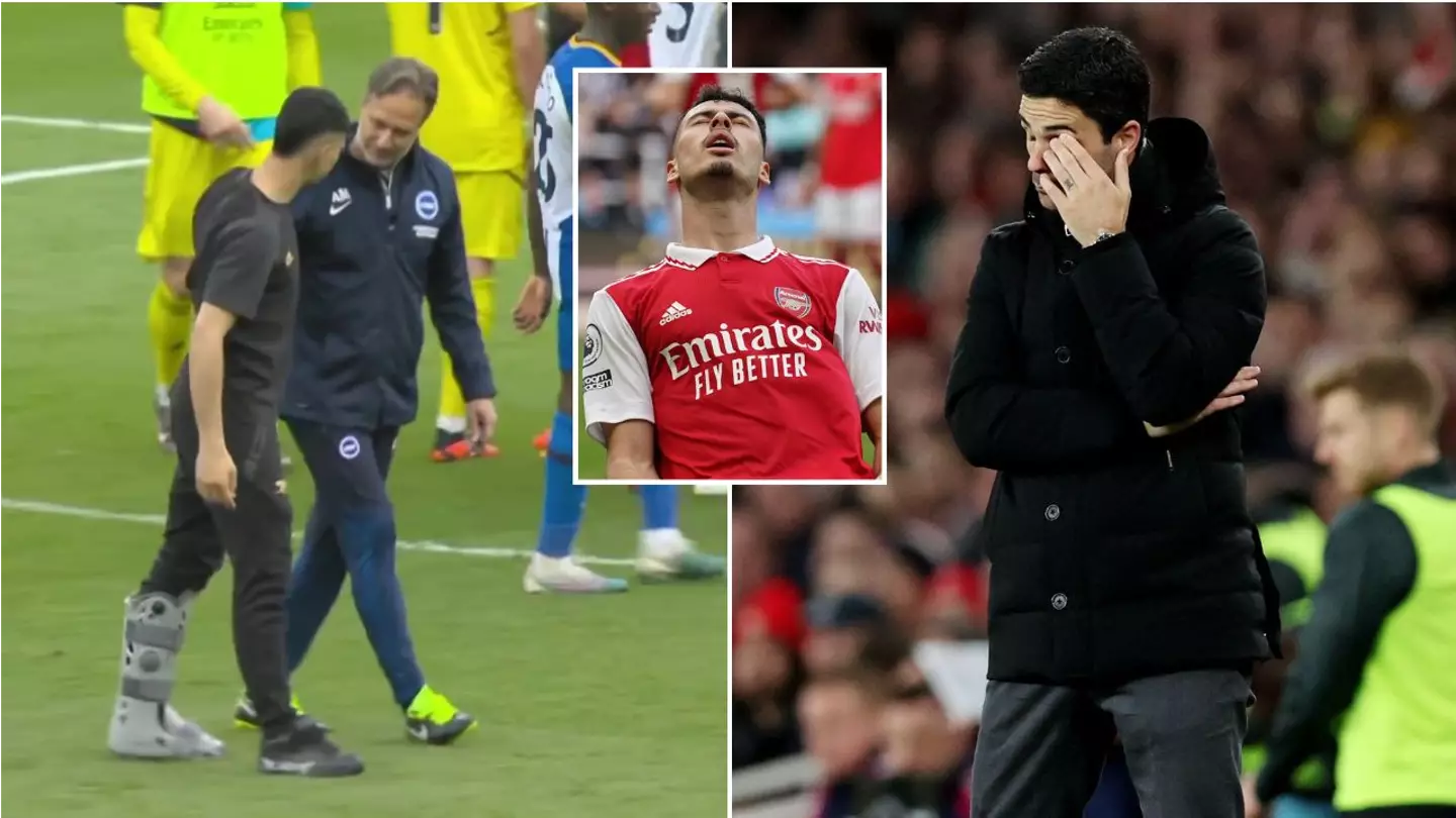 Arsenal star Gabriel Martinelli spotted in protective boot following Brighton defeat
