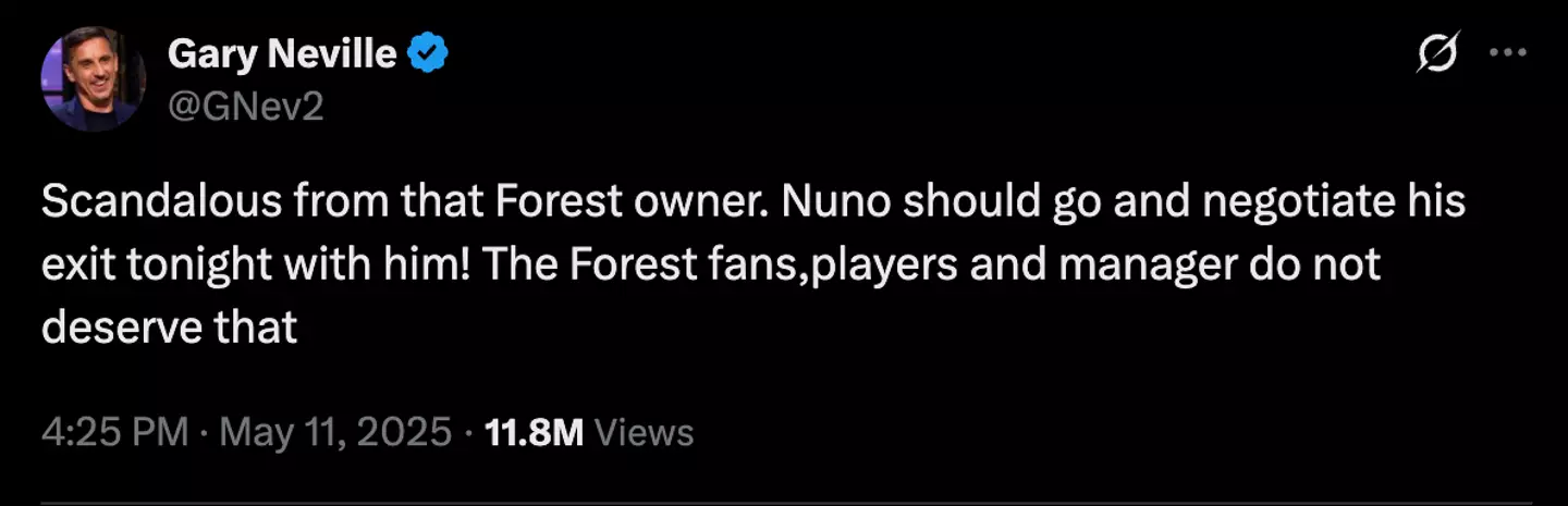 Neville was also critical of Marinakis' actions on Twitter (Image: Twitter/@GNev2)