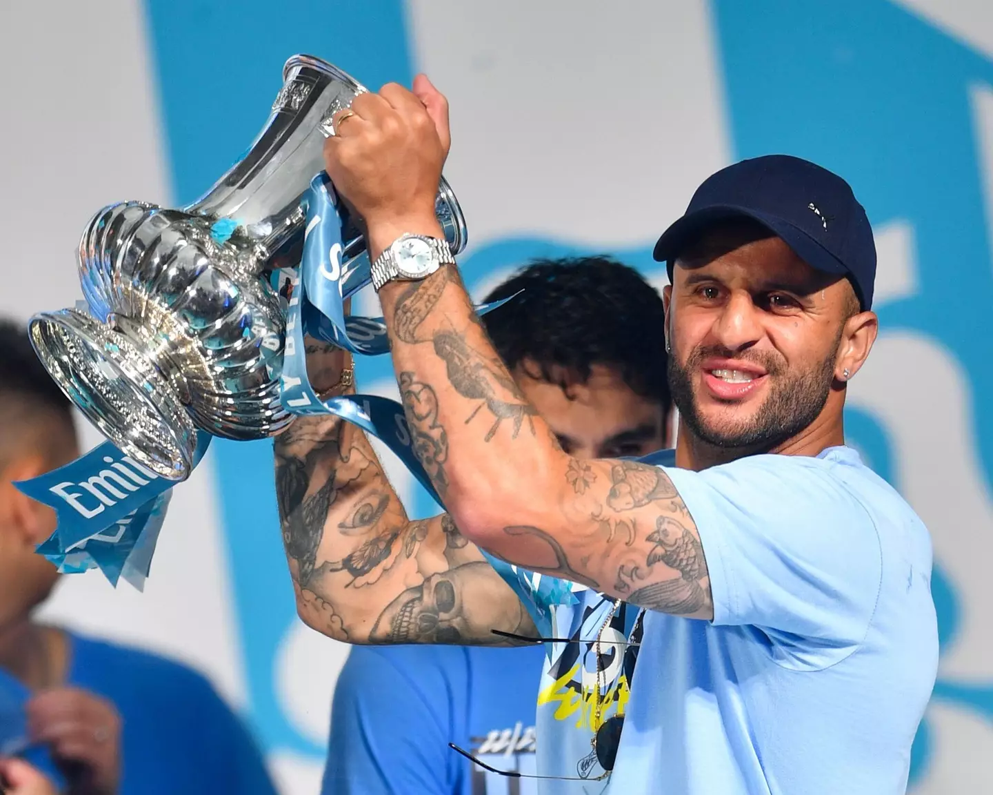 Kyle Walker during Manchester City's parade. Image: Alamy