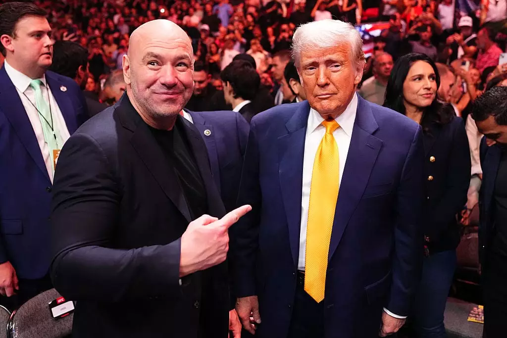 Trump sits with Dana White when he attends UFC cards. (Image: Jeff Bottari/Zuffa LLC)