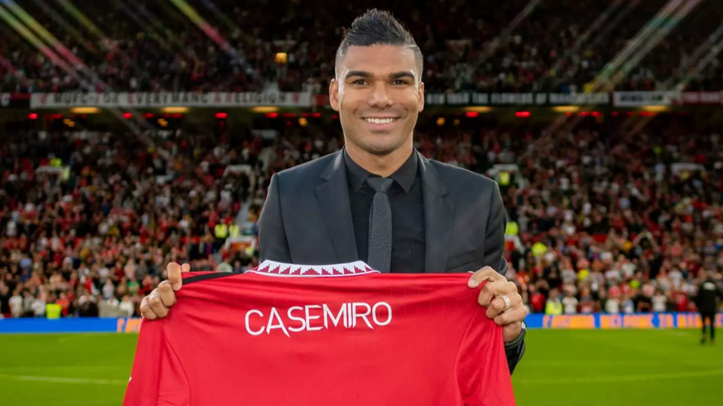 Casemiro was presented at Old Trafford as a new Manchester United player against Liverpool in August. (Man Utd)