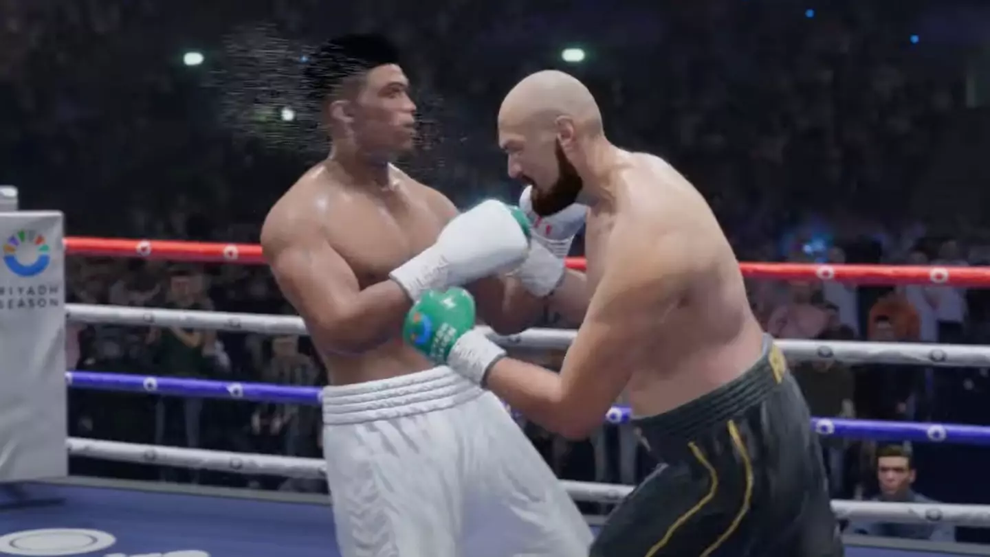 Fury drops Joshua with a hard right (Image: YouTube/BoxingFightSimulations)
