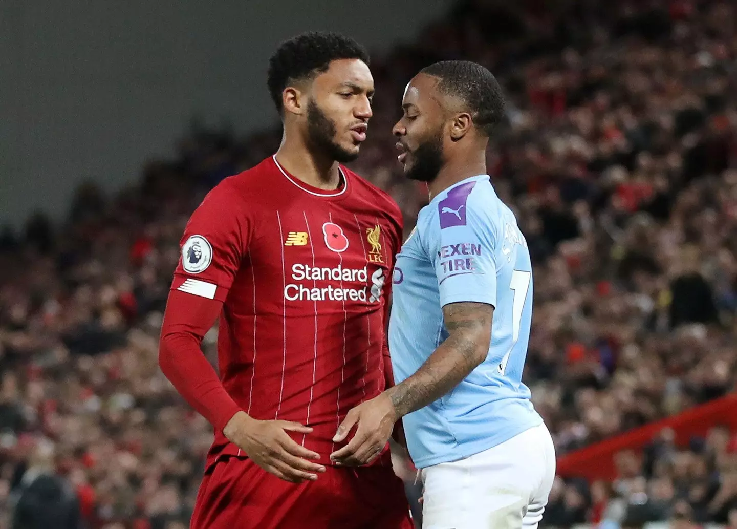 Joe Gomez and Raheem Sterling's clash was one of the heated moments in the rivalry. Image: PA Images