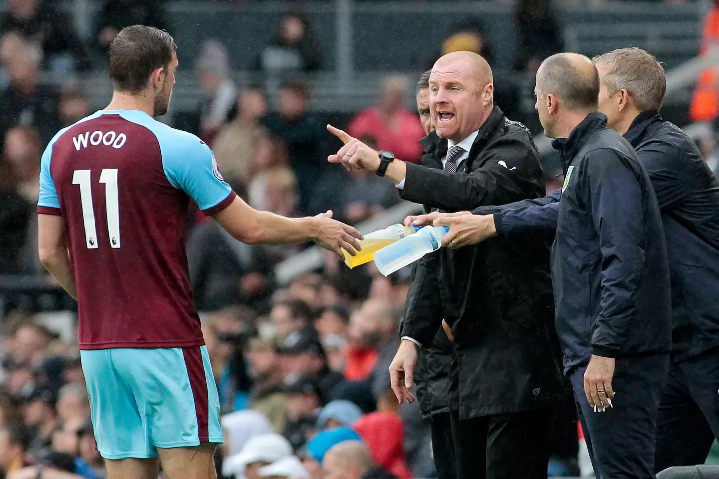 Sean Dyche with Chris Wood at Burnley in 2018. Image: David Shipman - CameraSport / Contributor via Getty