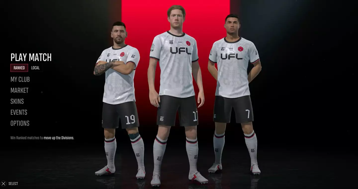 What the UFL home screen will look like in the game.