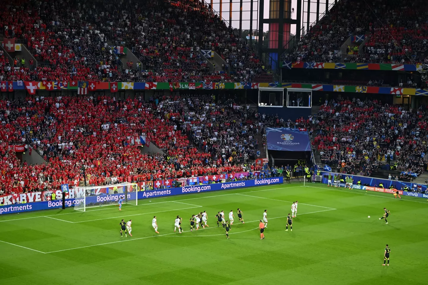 Scott McTominay takes a free-kick for Scotland against Switzerland. Image: Getty