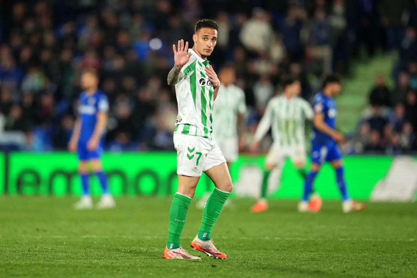 Antony reacts after being shown a straight red card in Real Betis' 2-1 win over Getafe (Image: Getty)