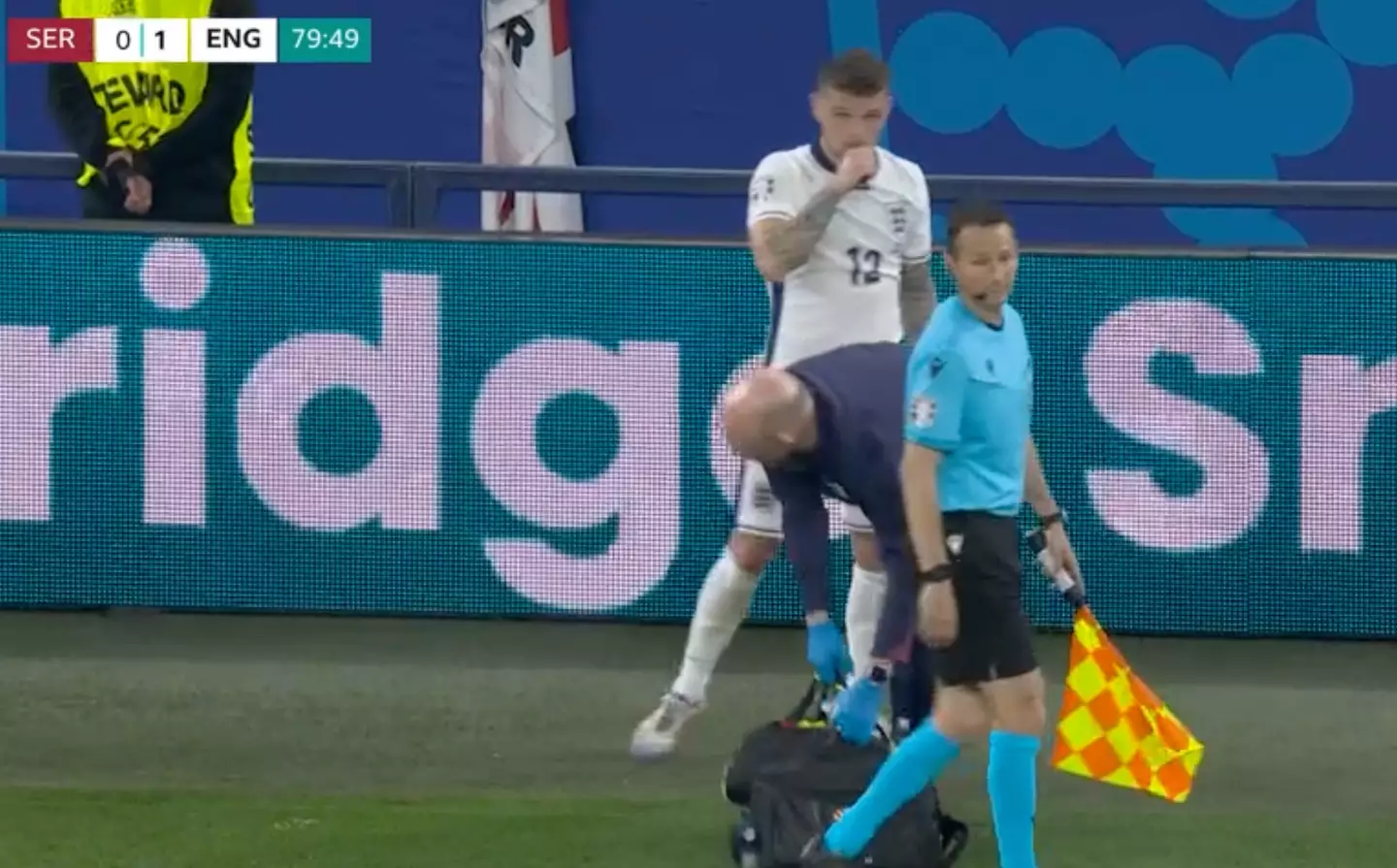 Kieran Trippier pictured drinking from a sachet during England's 1-0 win over Serbia (