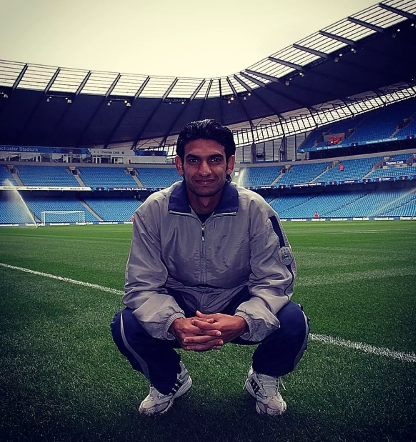 Hussein Yasser at the Etihad stadium after signing for Manchester City. 
