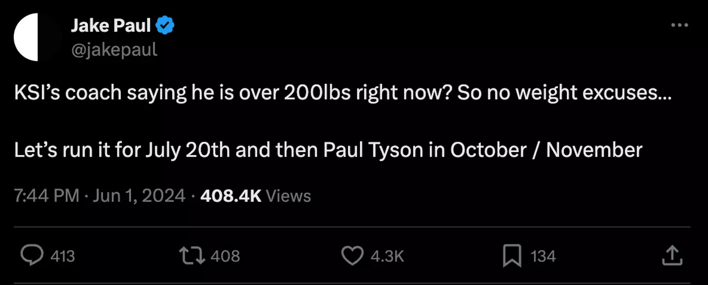 Jake Paul calls out KSI on social media (