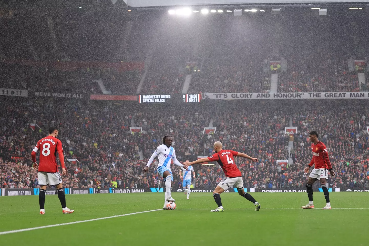 The roof at Old Trafford leaked during Manchester United's loss to Crystal Palace. (