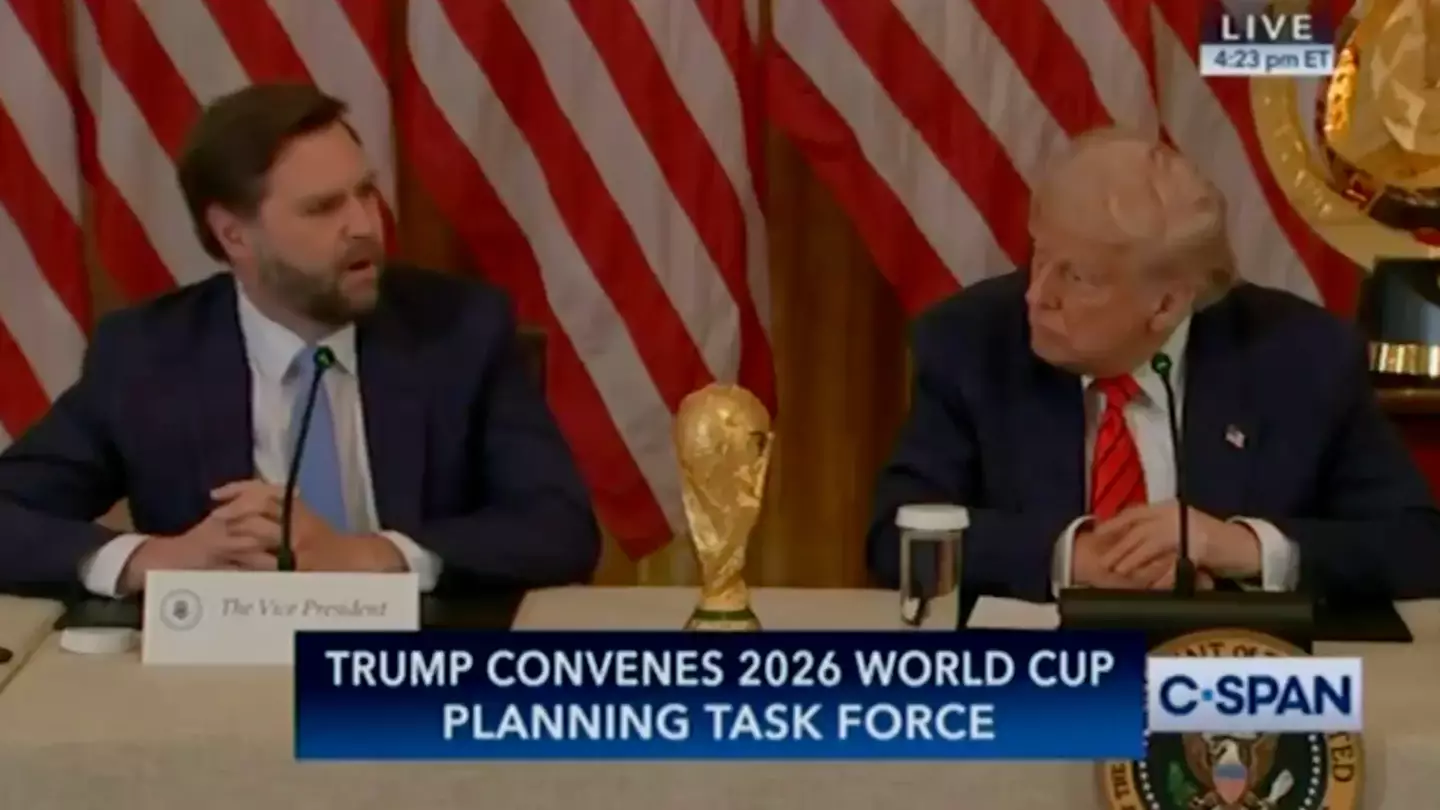 JD Vance causes outrage with 'evil' joke about 2026 World Cup while sat next to Donald Trump
