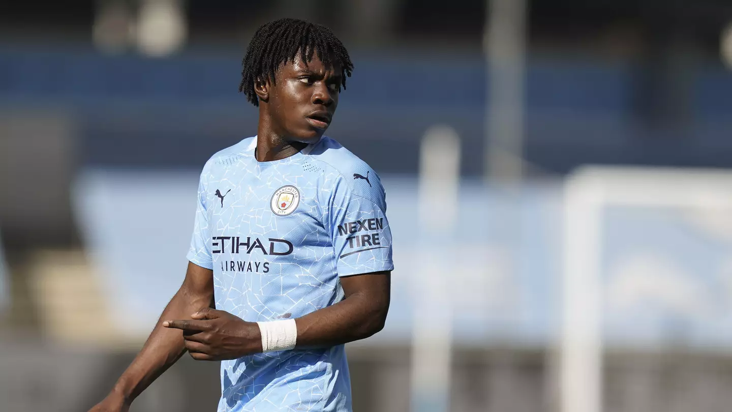 Romeo Lavia in action for Manchester City.