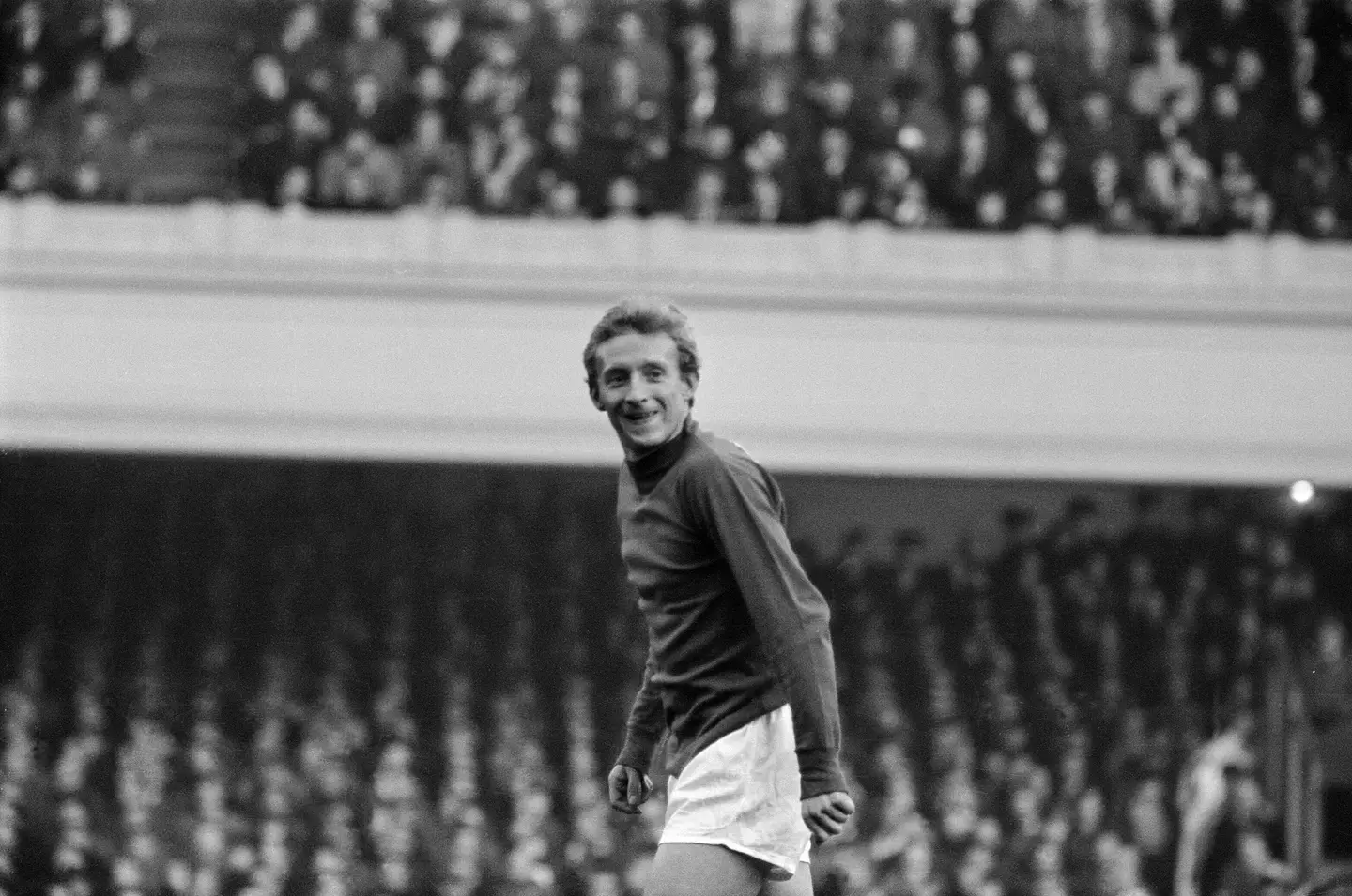 Denis Law of Manchester United during the 3-2 win against Arsenal at Highbury in November 1964 (Alamy)