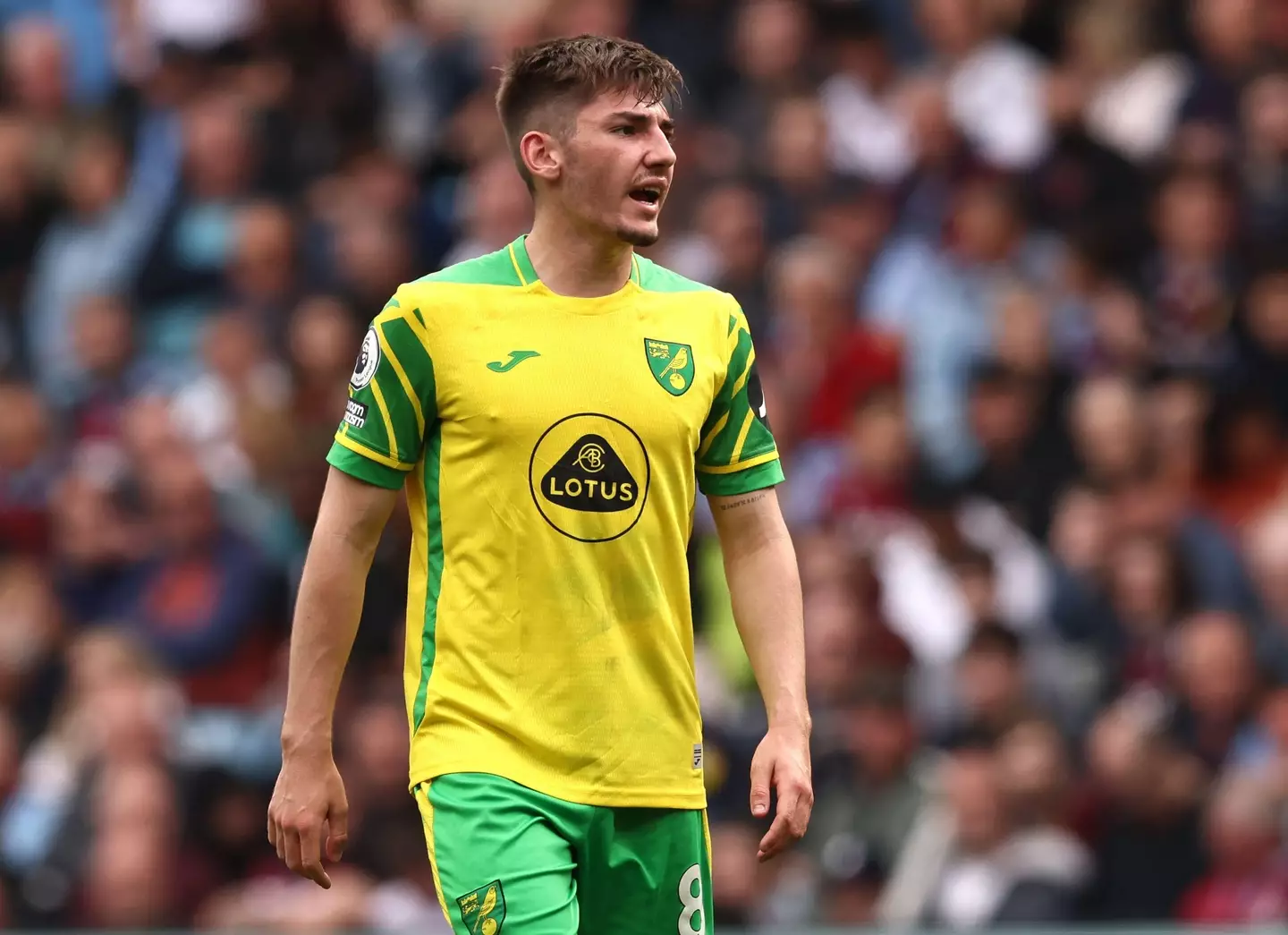 Billy Gilmour, formerly of Norwich City, during a Premier League match at Villa Park, Birmingham. (Alamy)