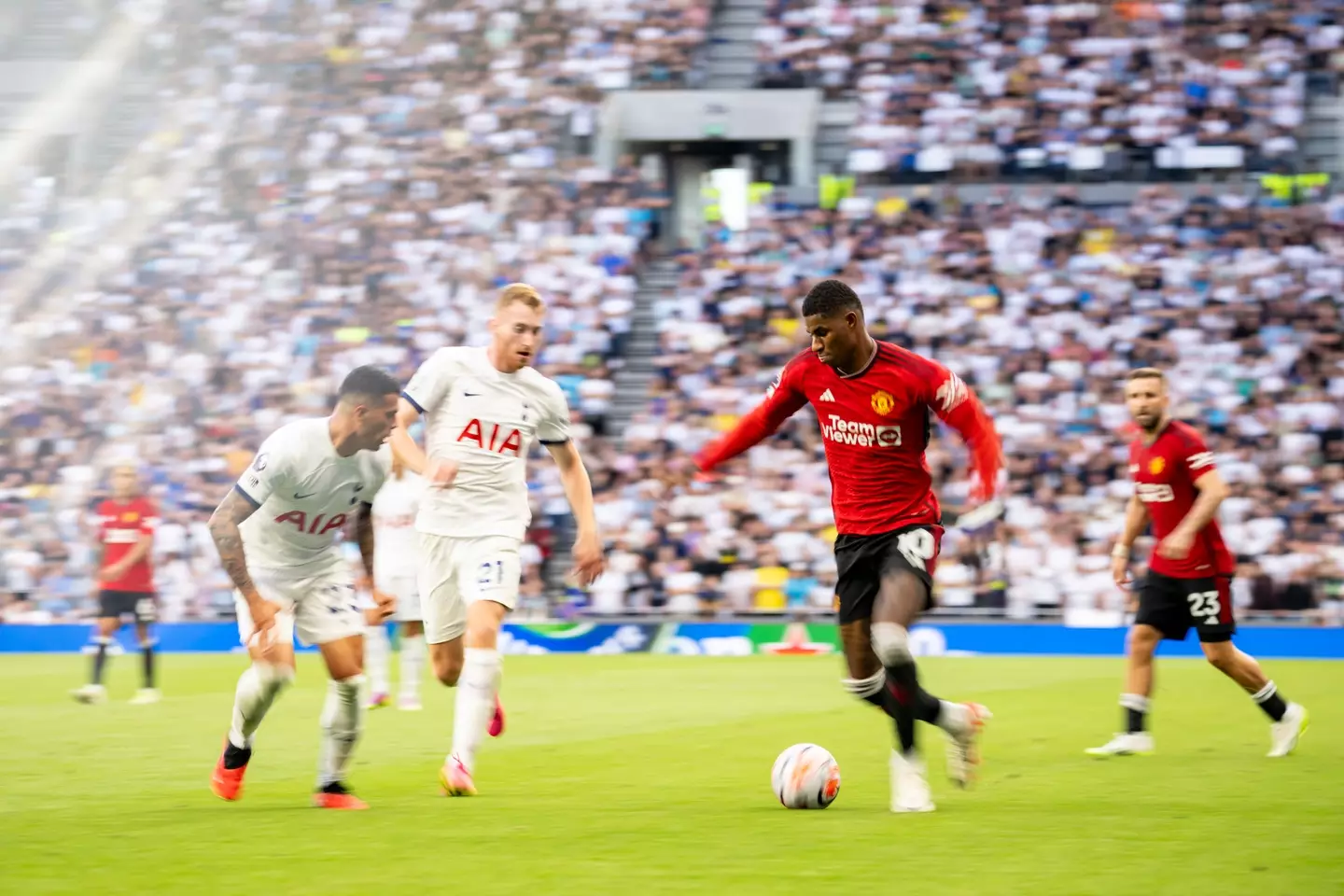 Marcus Rashford in action against Tottenham. Image: Getty