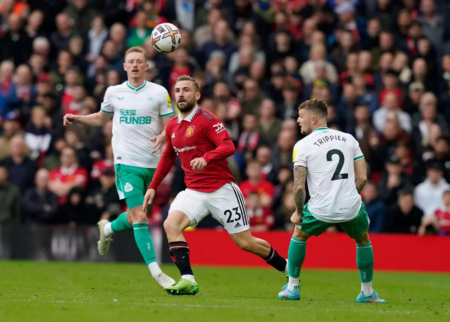 Luke Shaw against Newcastle United. (Alamy)