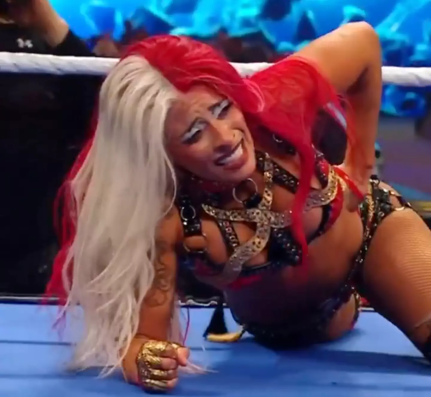 Zelina Vega suffered a wardrobe malfunction which caused a black screen on WWE's feed. Image: WWE