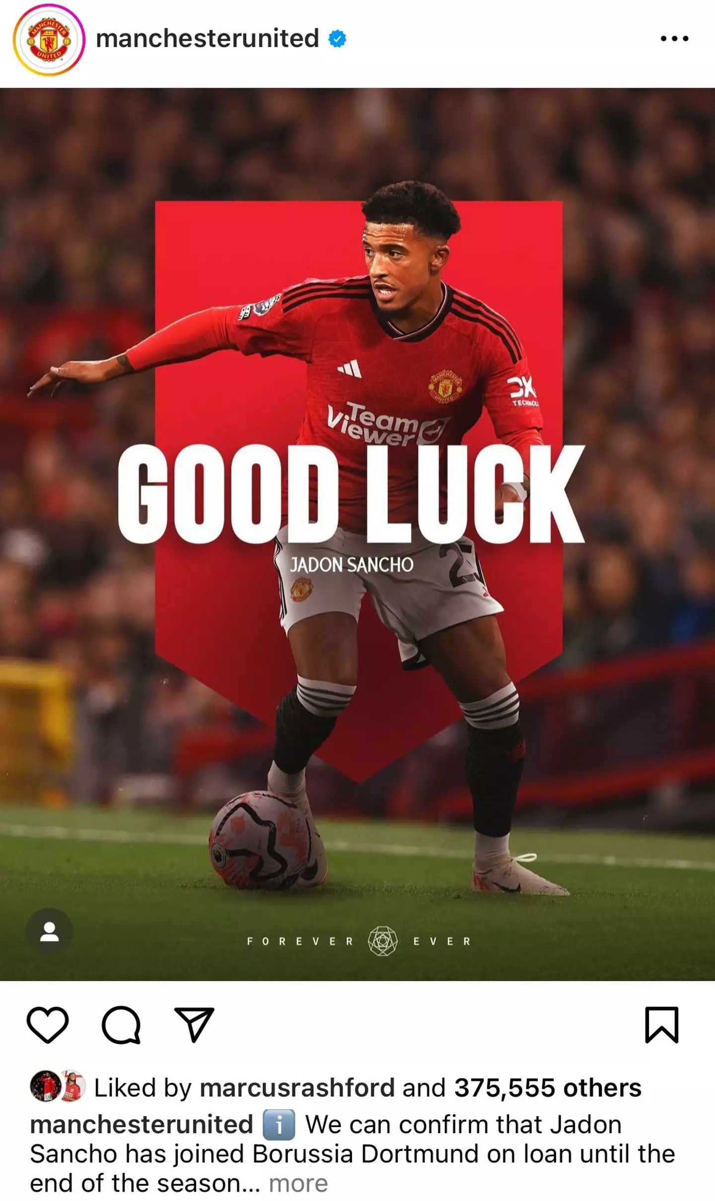 Two United players have liked United's post confirming Sancho's transfer. (Image