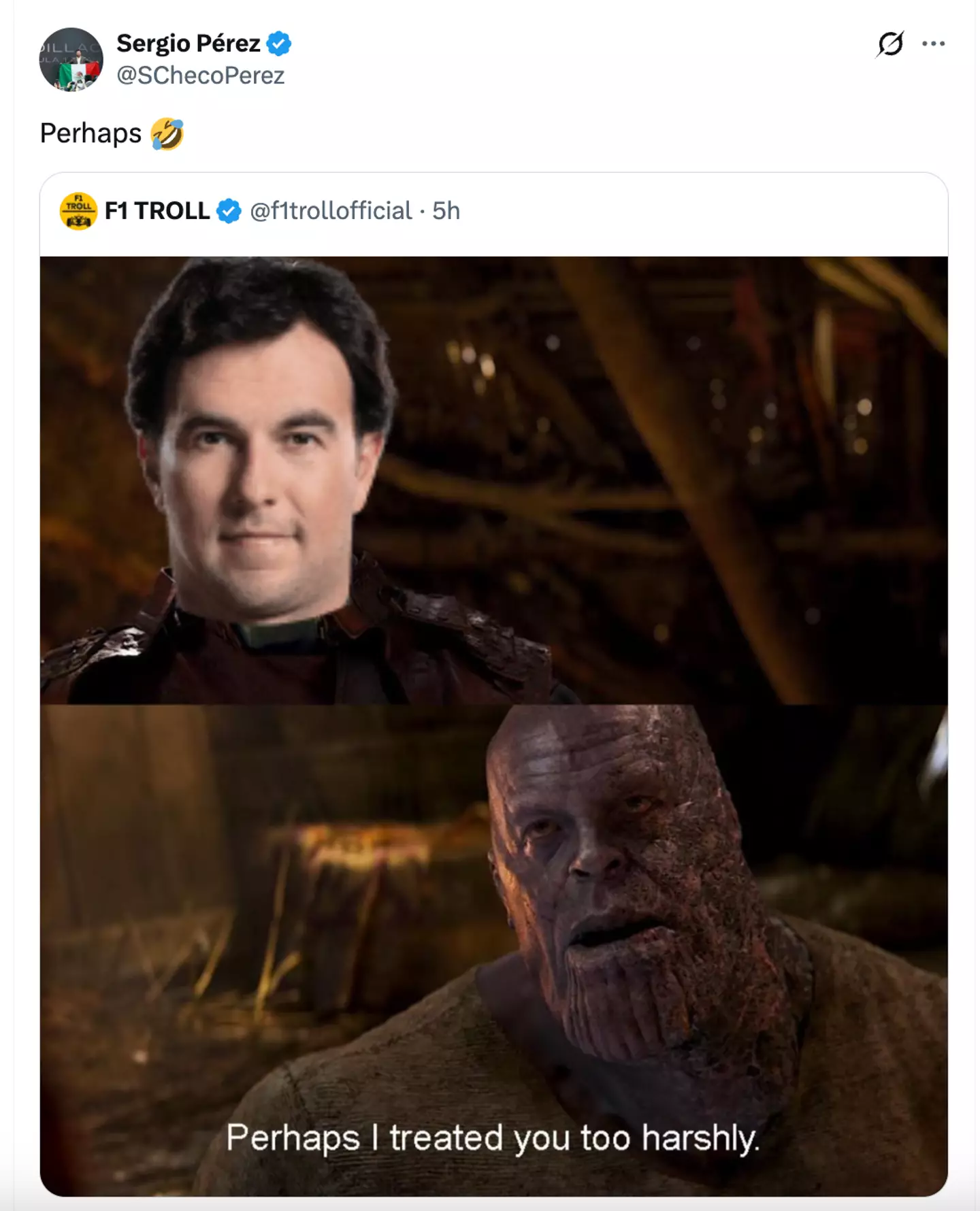 Perez's response to the meme has gone viral. Image credit: X