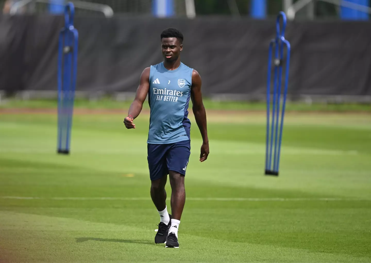 Saka during Arsenal's pre-season training on Monday. Image credit: Getty