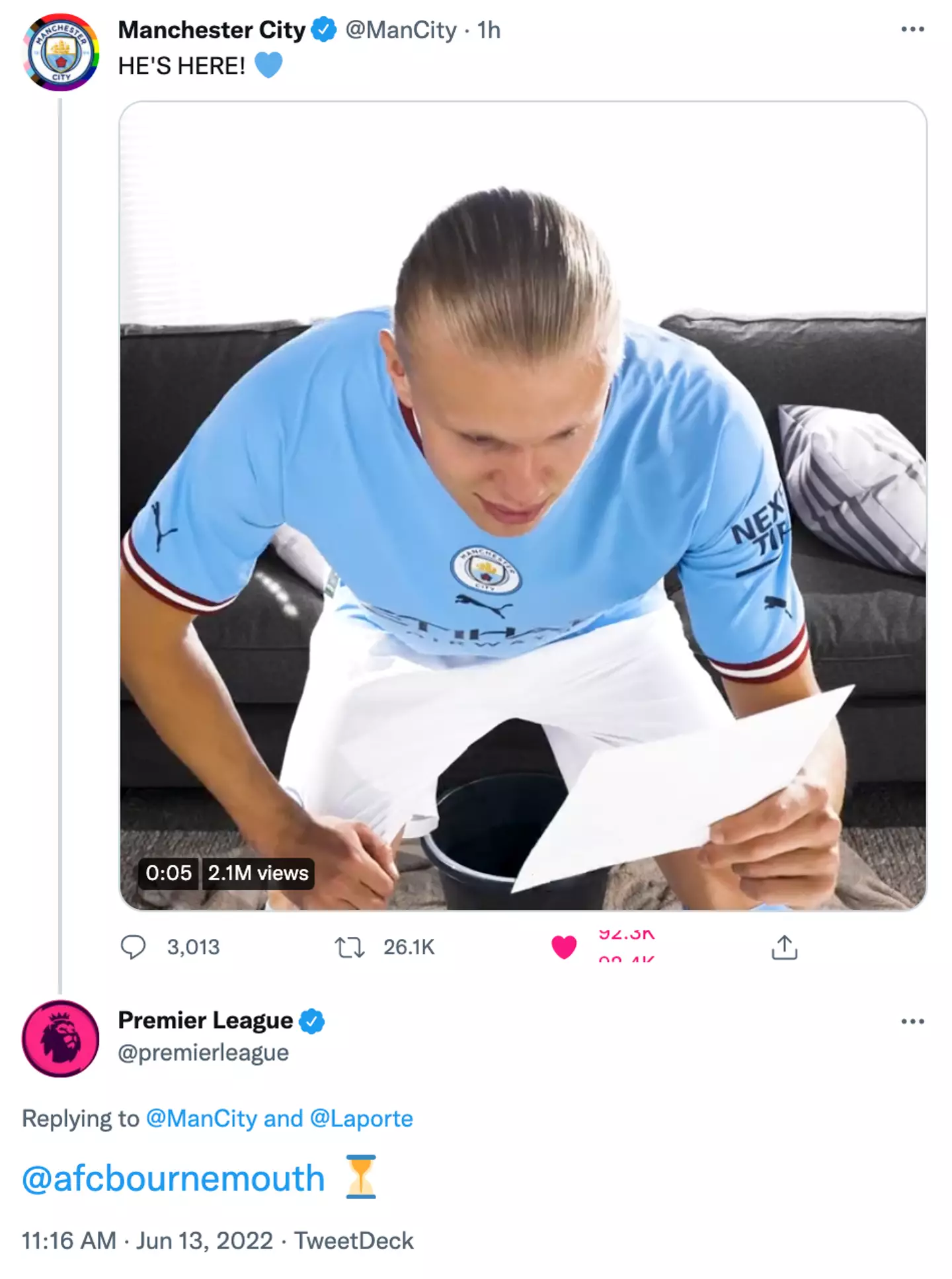 Premier League's deleted tweet.