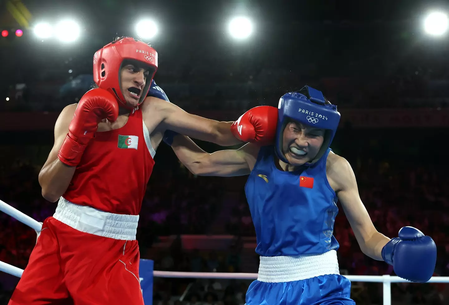 Imane Khelif boxing at the Olympics {Photo by Richard Pelham/Getty Images}
