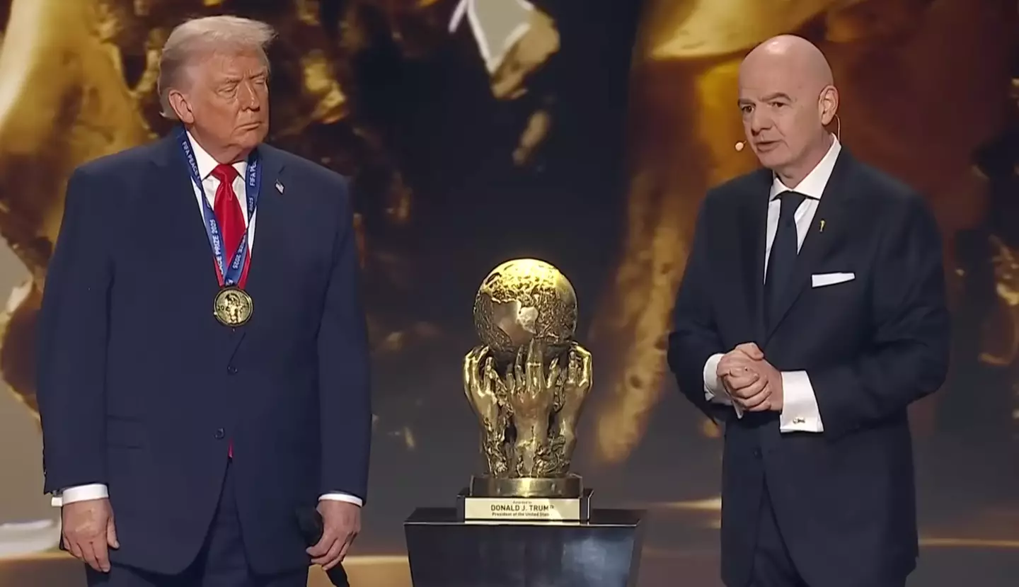Trump was given FIFA's inaugural 'Peace Prize' by president Gianni Infantino during the World Cup draw (Image: FIFA)