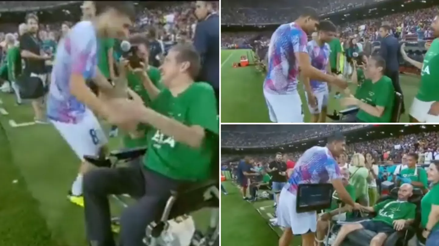 Barcelona stars Ronald Araujo and Pedri stopped to talk to ALS sufferers after Man City game