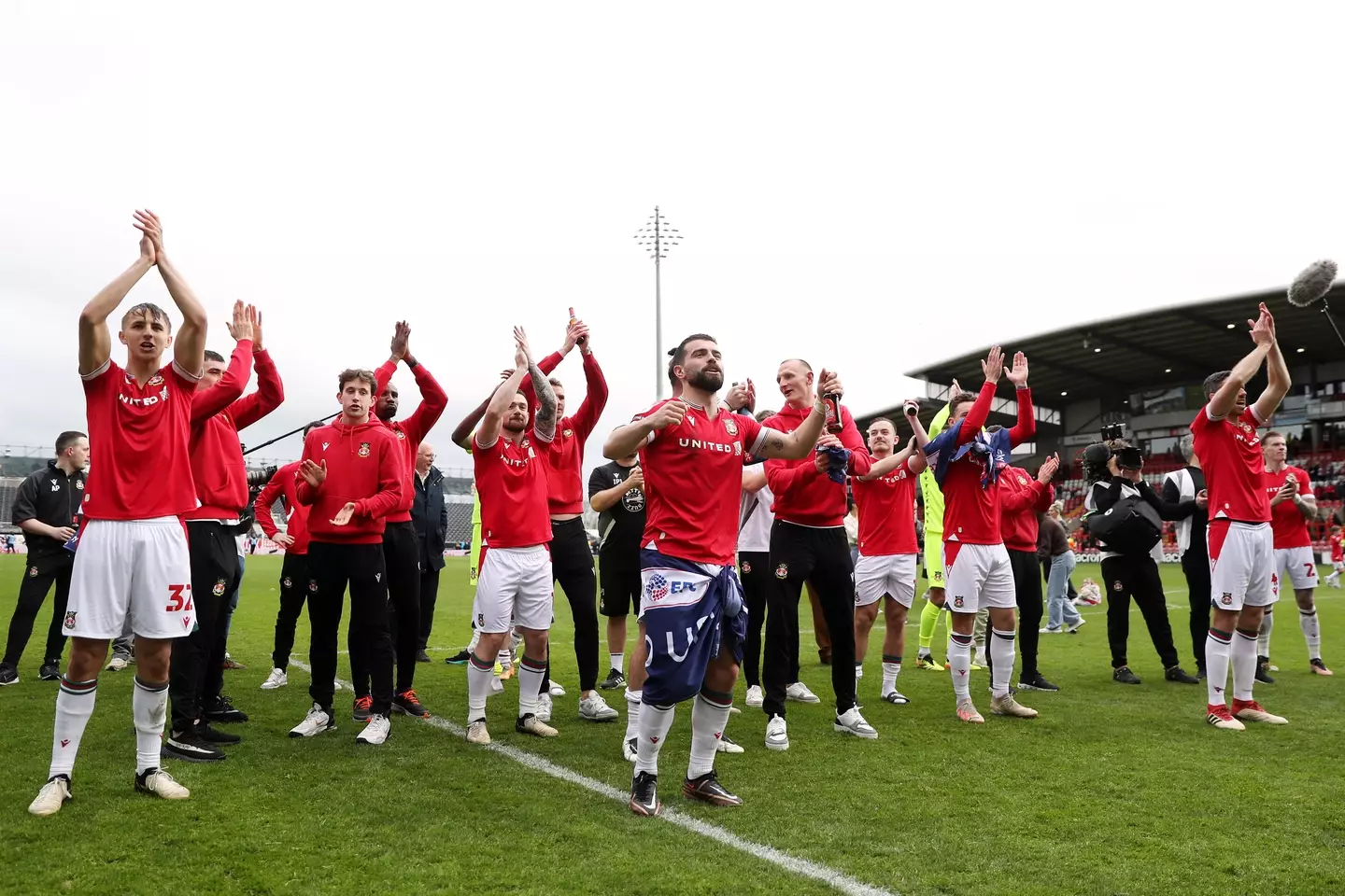 Wrexham celebrate promotion to League One. Image: Getty 