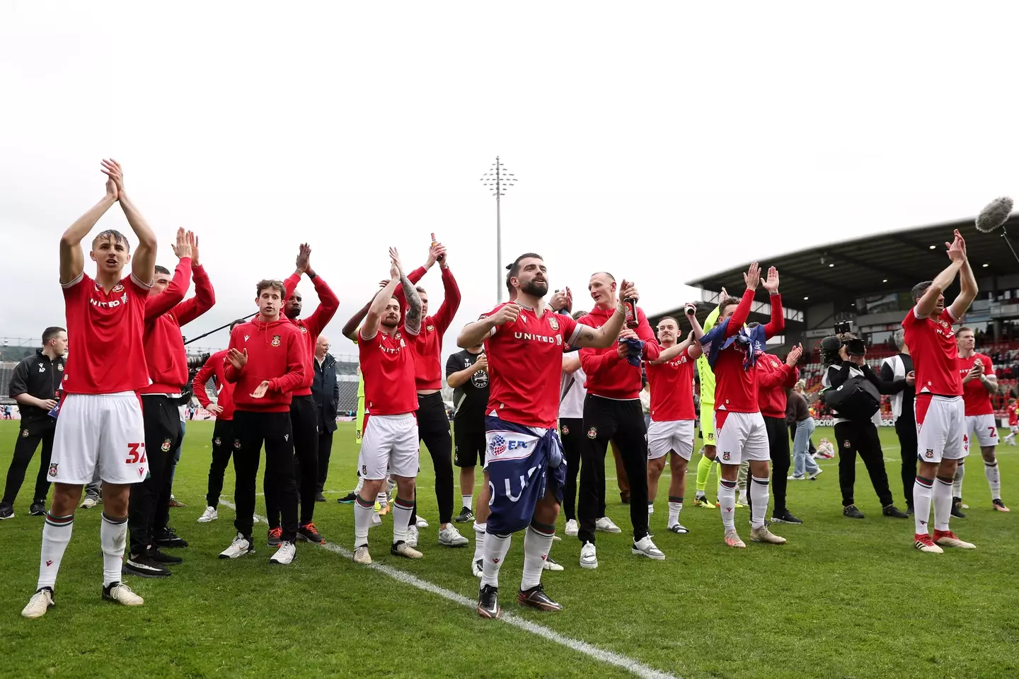 Wrexham celebrate promotion to League One. Image: Getty