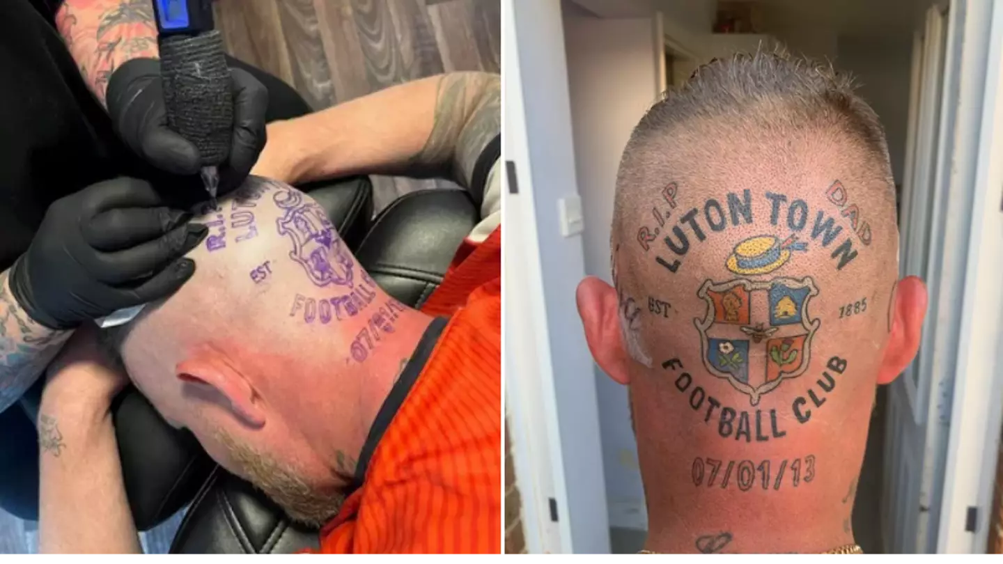 Luton fan celebrates promotion with head tattoo after making promise to his late dad