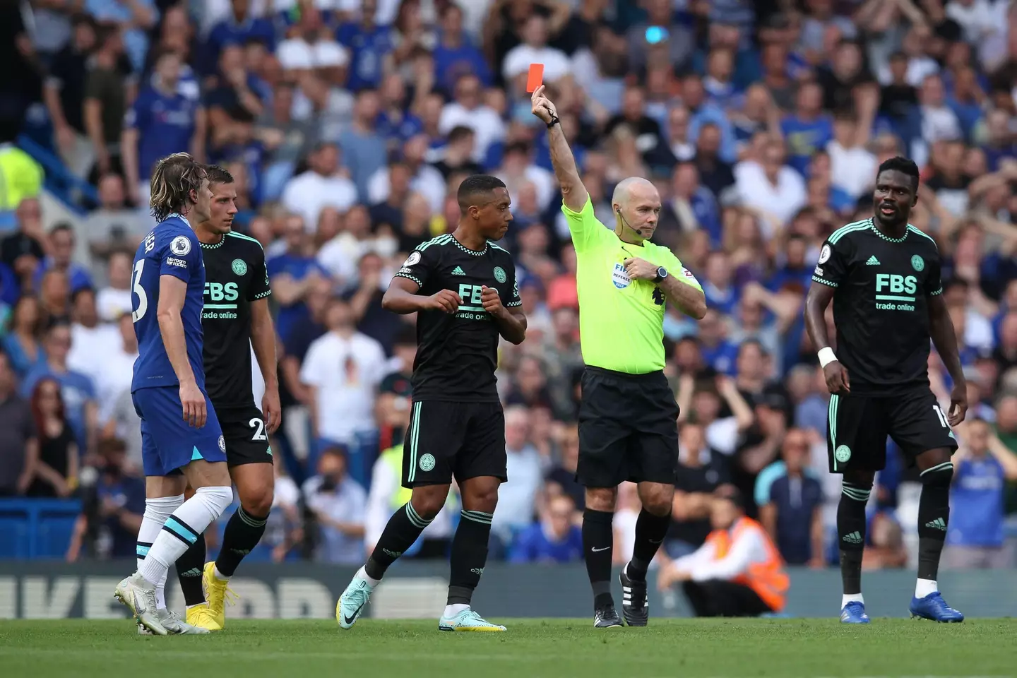Conor Gallagher was dismissed for Chelsea against Leicester. (Alamy)