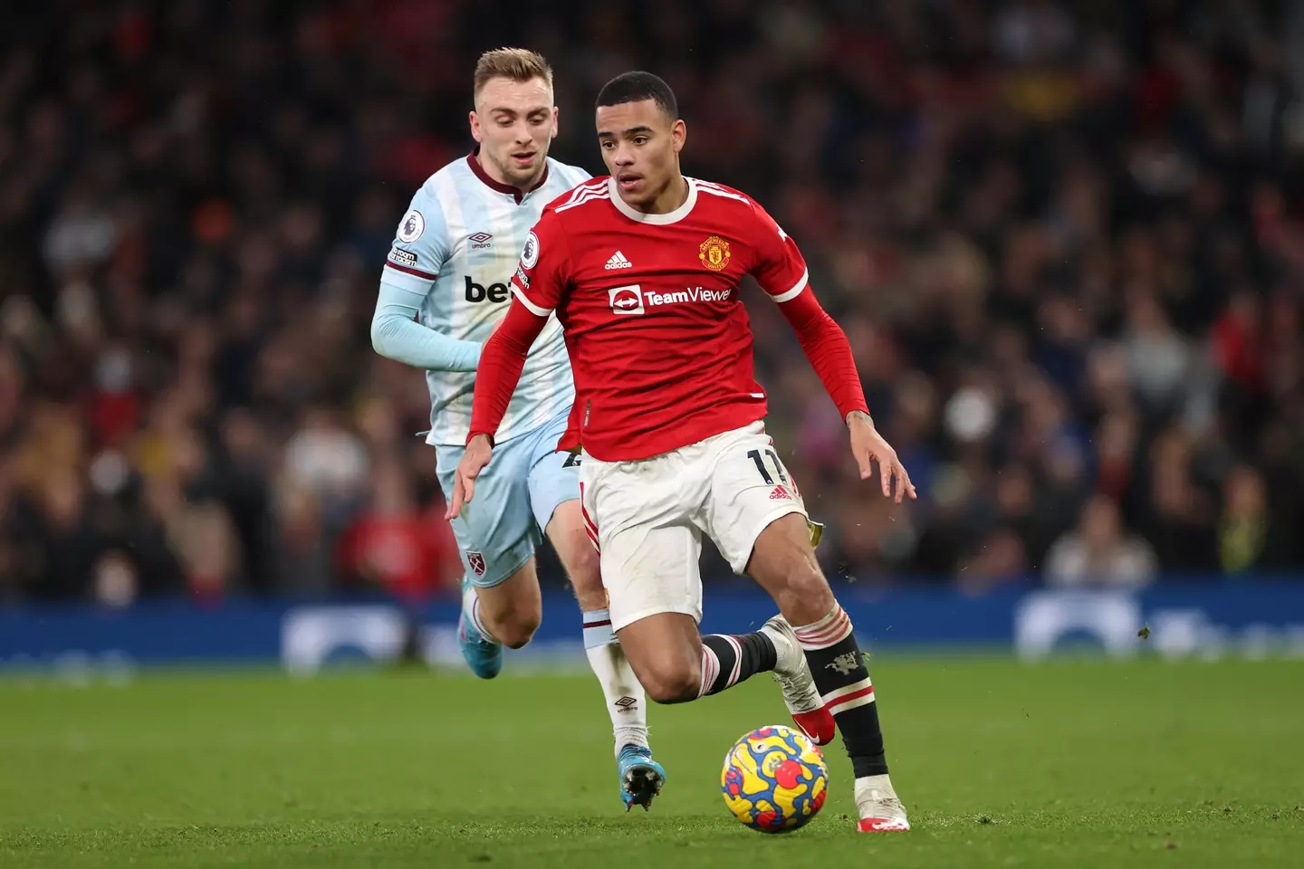 Mason Greenwood in action for Manchester United in January 2022. (
